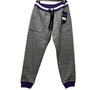 Varsity striped ￼Purple gray cuffed sweatpants joggers small